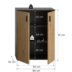 Hioshop Mone badkamerkast 2 deuren eiken decor- donkergrijs
