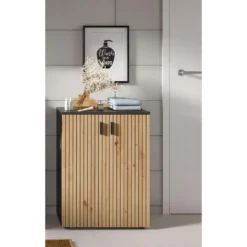 Hioshop Mone badkamerkast 2 deuren eiken decor- donkergrijs