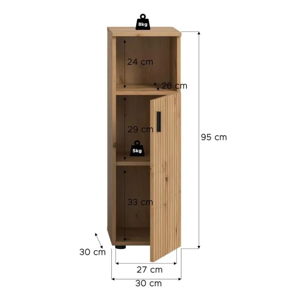 Hioshop Mone badkamerkast 1 deur- 1 plank eiken decor