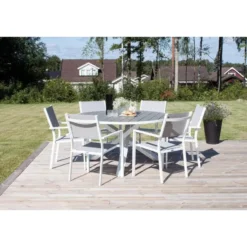 Hioshop Parma tuinmeubelset tafel 140x140cm 6 stoelen Copacabana grijs