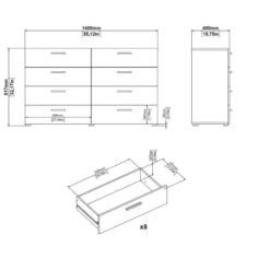 Hioshop Pepe kommode 8 lades walnoot decor