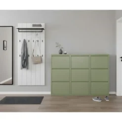 Hioshop Pisa schoenenkast groen metaal met 9 vakken