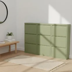 Hioshop Pisa schoenenkast groen metaal met 9 vakken
