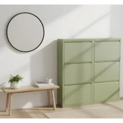 Hioshop Pisa schoenenkast groen metaal met 6 vakken