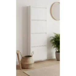 Hioshop Pisa schoenenkast wit metaal met 4 vakken