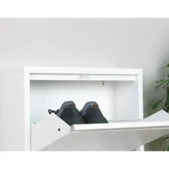 Hioshop Pisa schoenenkast wit metaal met 3 vakken - set van 2