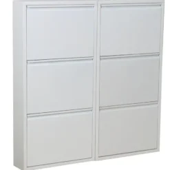 Hioshop Pisa schoenenkast wit metaal met 3 vakken - set van 2