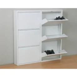 Hioshop Pisa schoenenkast wit metaal met 3 vakken - set van 2