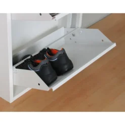 Hioshop Pisa schoenenkast wit metaal met 4 vakken - set van 2
