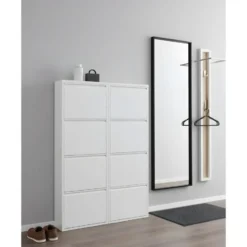 Hioshop Pisa schoenenkast wit metaal met 4 vakken - set van 2