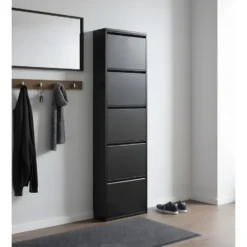 Hioshop Pisa schoenenkast zwart metaal met 5 vakken