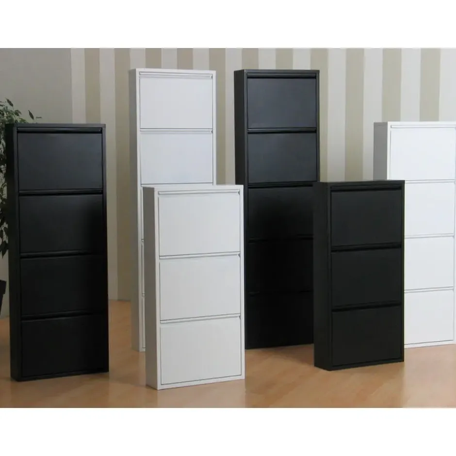 Hioshop Pisa schoenenkast zwart metaal met 3 vakken - set van 3