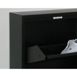 Hioshop Pisa schoenenkast zwart metaal met 3 vakken - set van 3