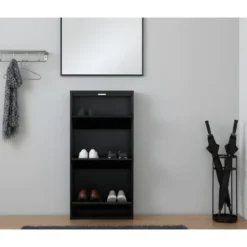 Hioshop Pisa schoenenkast zwart metaal met 3 vakken