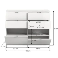 Hioshop ProjektX schoenenkast 4 laden 2 klepdeuren wit hoogglans