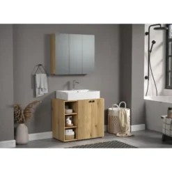 Hioshop PureBliss badkamer waskast en spiegelkast eiken decor
