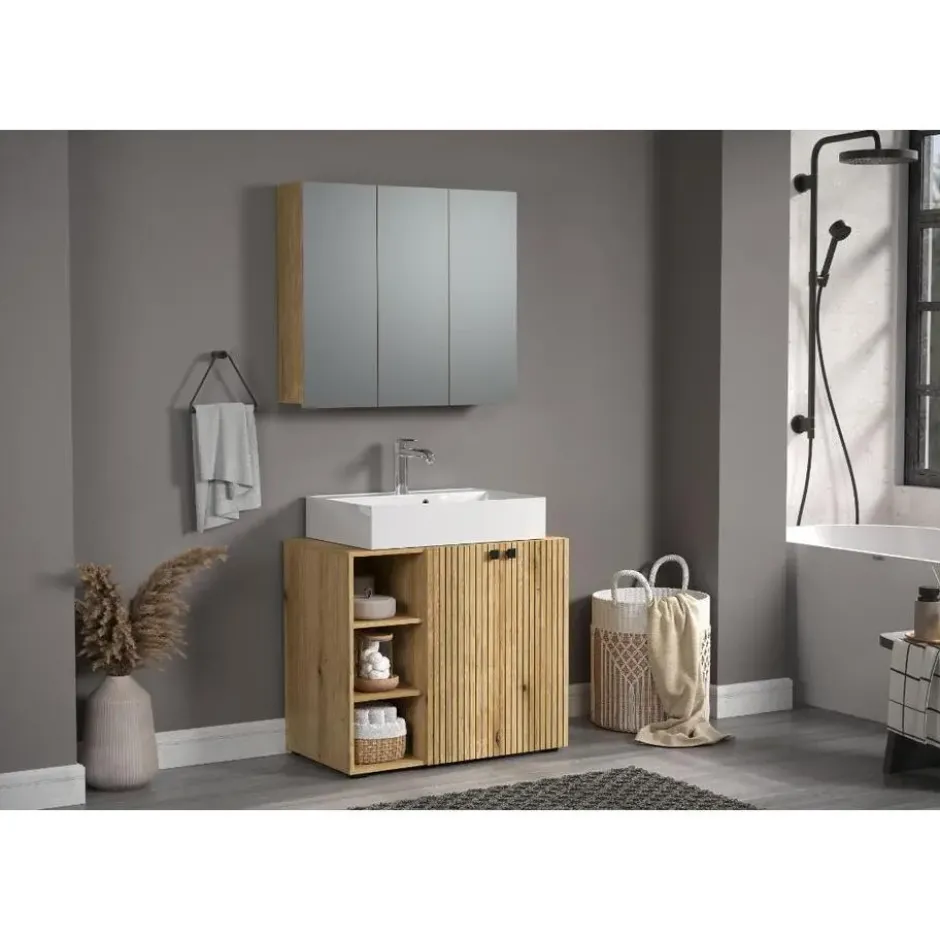 Hioshop PureBliss badkamer waskast en spiegelkast eiken decor