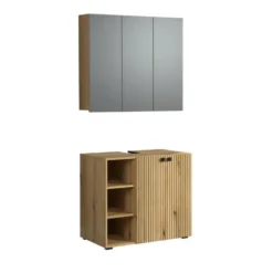 Hioshop PureBliss badkamer waskast en spiegelkast eiken decor