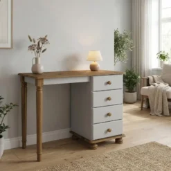 Hioshop Richard kaptafel 4 laden bruin-grijs