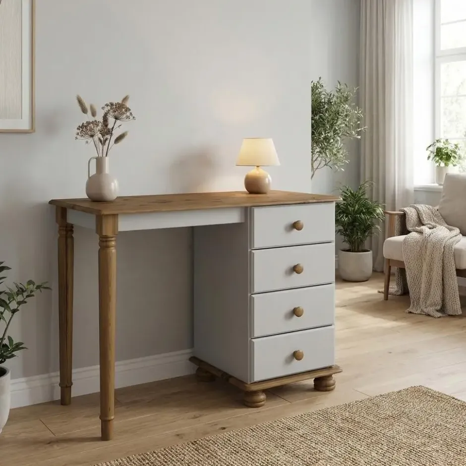 Hioshop Richard kaptafel 4 laden bruin-grijs