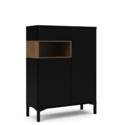 Hioshop Ringe dressoir 2 deuren- 1 lade en 1 vak zwart en walnoot decor
