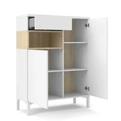Hioshop Ringe dressoir 2 deuren- 1 lade en 1 vak wit en eiken decor