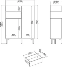 Hioshop Ringe dressoir 2 deuren- 1 lade en 1 vak wit en eiken decor