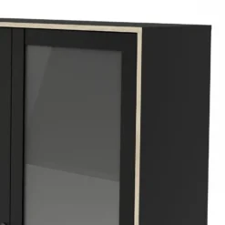 Hioshop Sady vitrinekast 2 glazen deuren- 3 lades mat zwart- eiken decor
