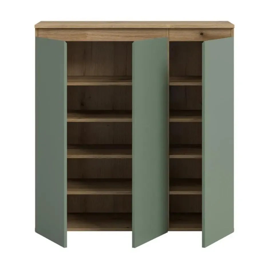 Hioshop Scarpa dressoir 3 deuren eik decor- stoffig groen