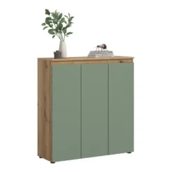 Hioshop Scarpa dressoir 3 deuren eik decor- stoffig groen
