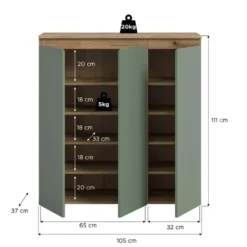 Hioshop Scarpa dressoir 3 deuren eik decor- stoffig groen