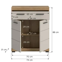 Hioshop Scout badkamerkast 2 deuren- 1 lade kasjmier decor mat- eiken decor