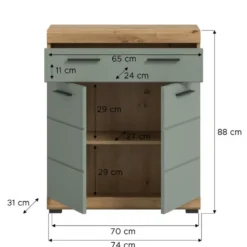 Hioshop Scout badkamerkast 2 deuren- 1 lade salvie decor- eiken decor