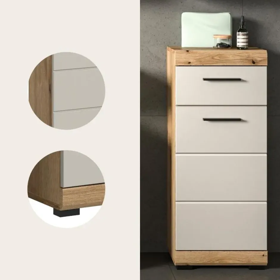 Hioshop Scout badkamerkast 1 deur- 1 lade kasjmier decor mat- eiken decor