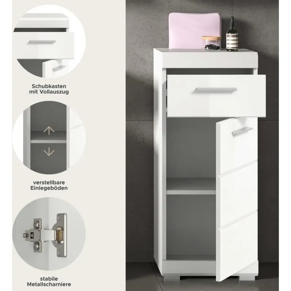 Hioshop Scout badkamerkast 1 deur- 1 lade wit hoogglans- wit