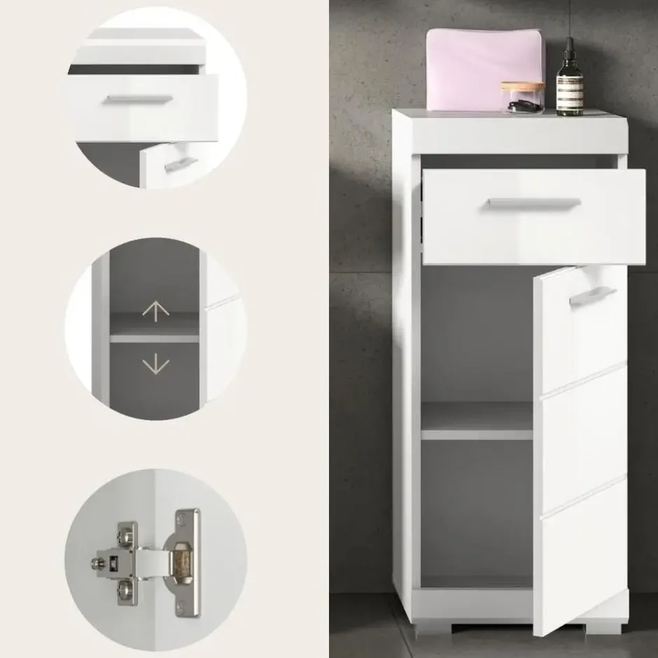 Hioshop Scout badkamerkast 1 deur- 1 lade wit hoogglans- wit