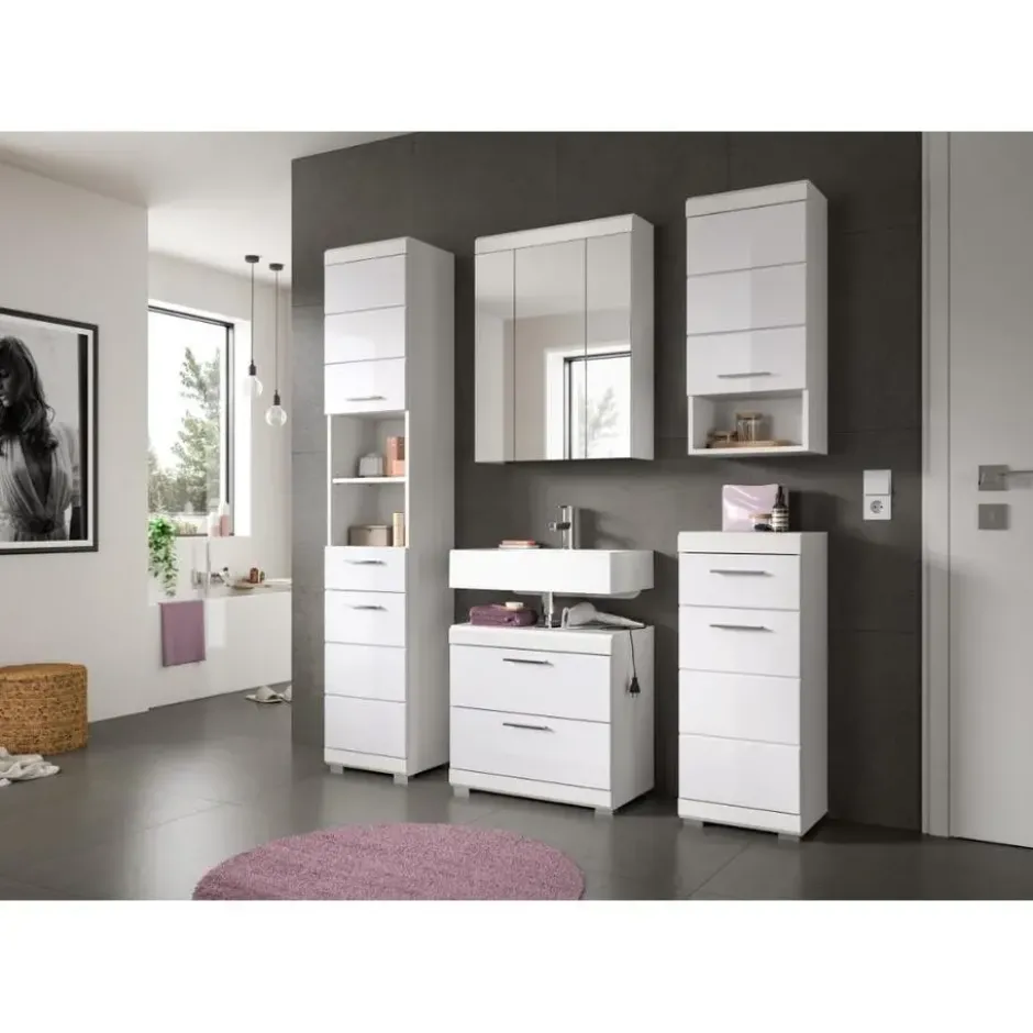 Hioshop Scout badkamerkast 1 deur- 1 lade wit hoogglans- wit