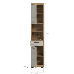 Hioshop Scout kolomkast 2 deuren- 1 lade- 2 planken kasjmier decor mat- eiken
