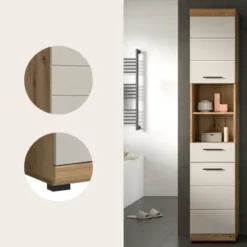 Hioshop Scout kolomkast 2 deuren- 1 lade- 2 planken kasjmier decor mat- eiken
