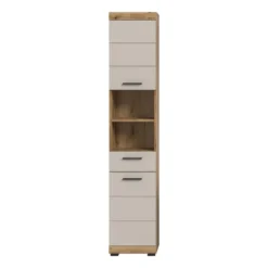 Hioshop Scout kolomkast 2 deuren- 1 lade- 2 planken kasjmier decor mat- eiken