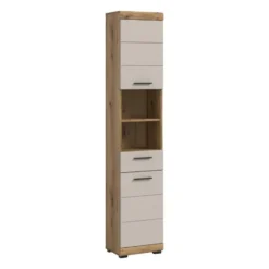 Hioshop Scout kolomkast 2 deuren- 1 lade- 2 planken kasjmier decor mat- eiken