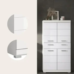Hioshop Scout kolomkast 4 deuren- 1 lade wit hoogglans- wit
