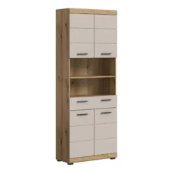 Hioshop Scout kolomkast 4 deuren- 1 lade- 2 planken kasjmier decor mat- eiken