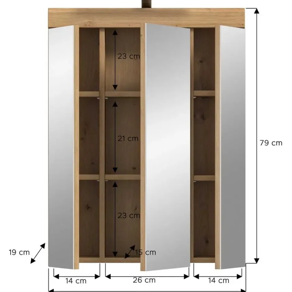 Hioshop Scout spiegelkast 2 deuren- 3 spiegeldeuren- 3 planken salvie decor-