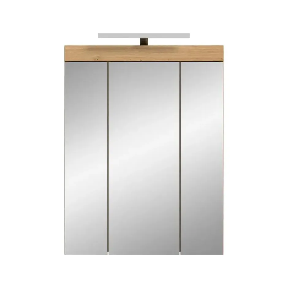 Hioshop Scout spiegelkast 2 deuren- 3 spiegeldeuren- 3 planken salvie decor-