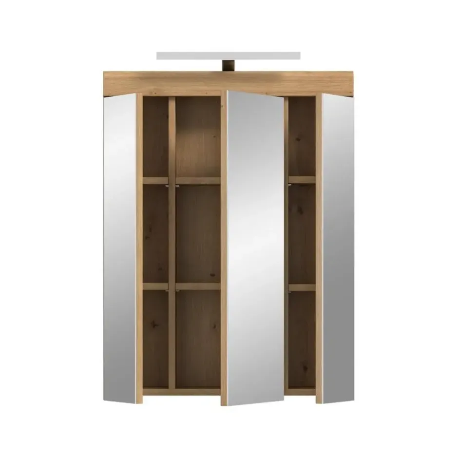 Hioshop Scout spiegelkast 2 deuren- 3 spiegeldeuren- 3 planken salvie decor-