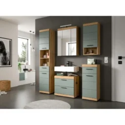 Hioshop Scout spiegelkast 2 deuren- 3 spiegeldeuren- 3 planken salvie decor-