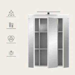 Hioshop Scout spiegelkast inclusief verlichting 2 deuren- 3 spiegeldeuren- 3