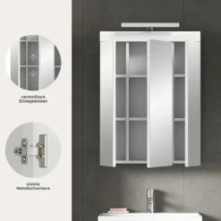 Hioshop Scout spiegelkast inclusief verlichting 2 deuren- 3 spiegeldeuren- 3