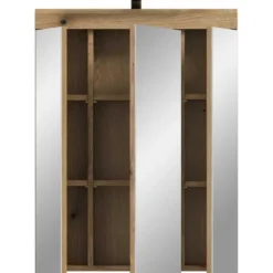 Hioshop Scout spiegelkast inclusief verlichting 3 spiegeldeuren eiken decor